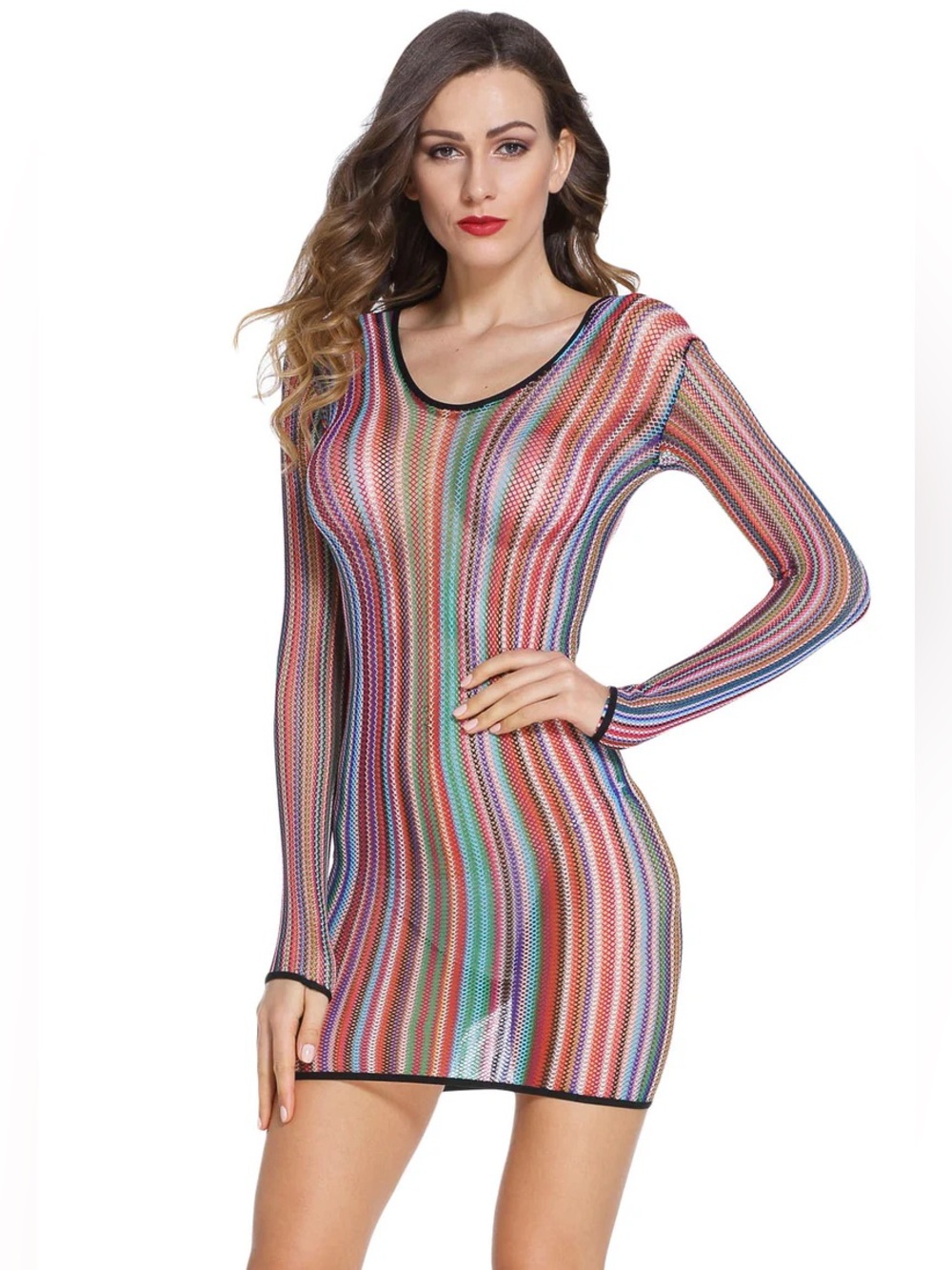 Multicolor fishnet swim coverup dress